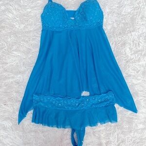 Victoria’s Secret shimmer waterfall Blue Lace Women's Intimate cami & thong set